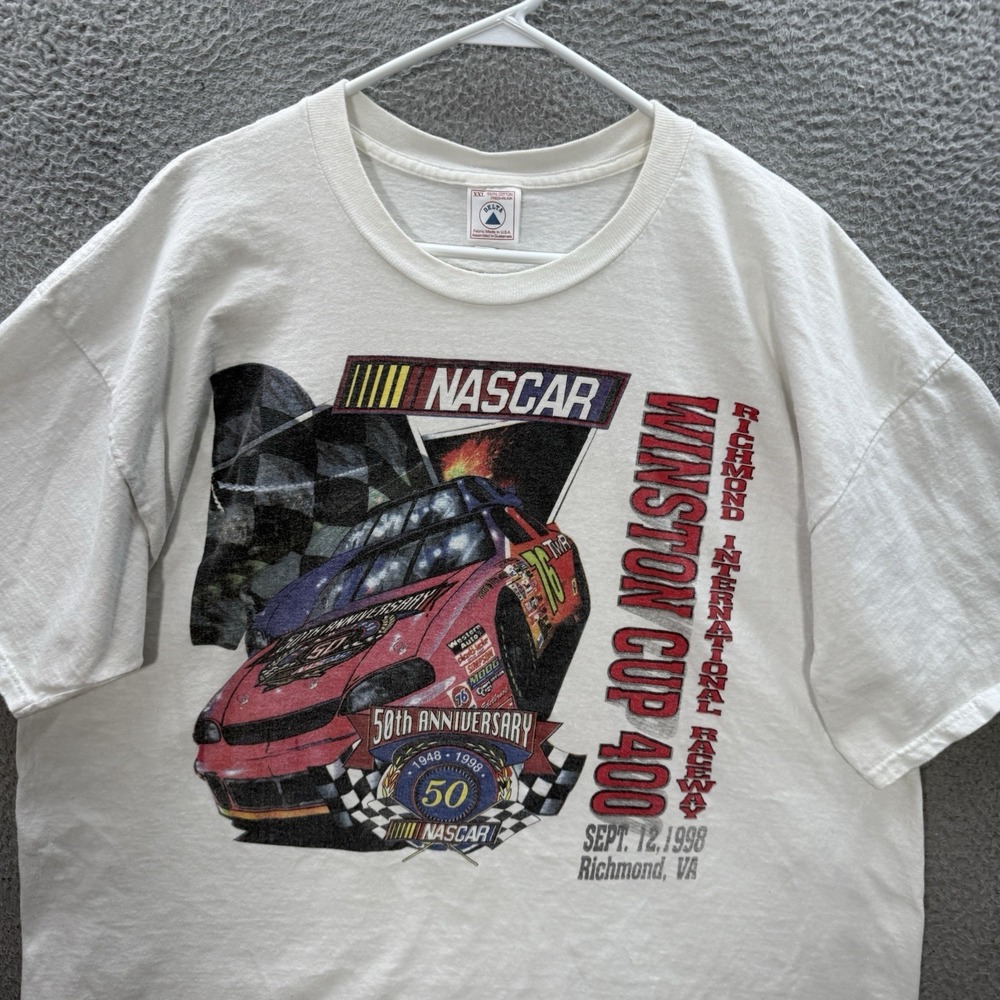 Vintage Nascar Shirt Adult 2XL XXL White Crewneck Tee Skater Grunge Faded 90s - Picture 9 of 11